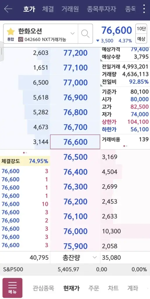 현재가 호가를 확인하는 장면